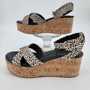 Gianni Bini Womens Cork Wedge Cheetah Print Straps Heels 6M NEW